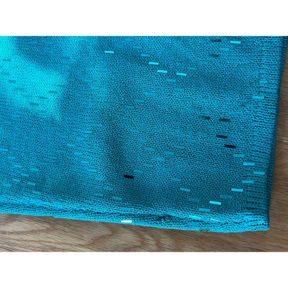 READ St John Evening Mock Neck Knit Midi Dress Women Size 6 Teal Y2K Glam Event - Picture 12 of 16